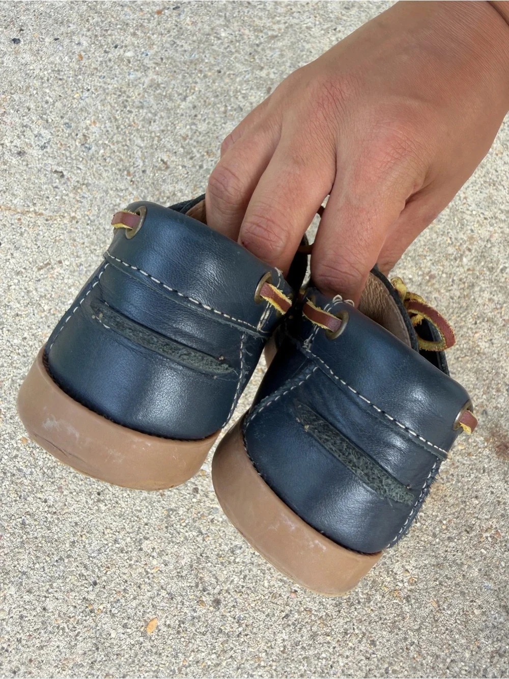 Kids Navy Leather Boat Shoes with Brown Laces